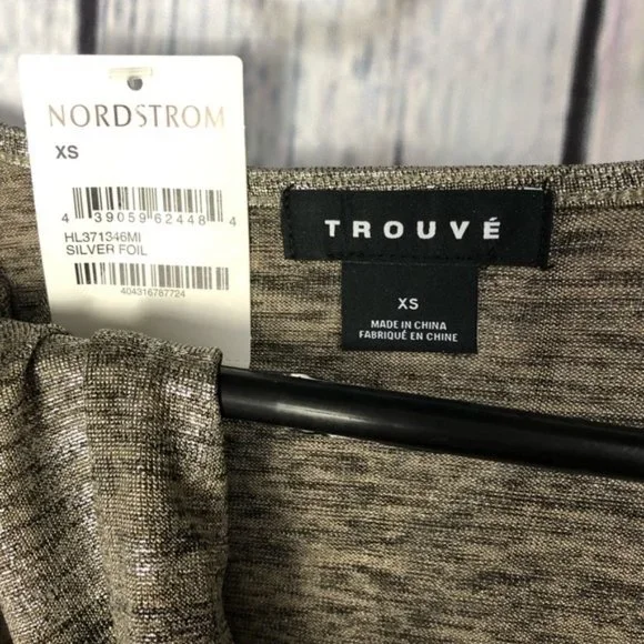 Trouve Metallic Silver Rouched Top - Silk Foil Nordstrom Small New with Tags - Picture 9 of 16